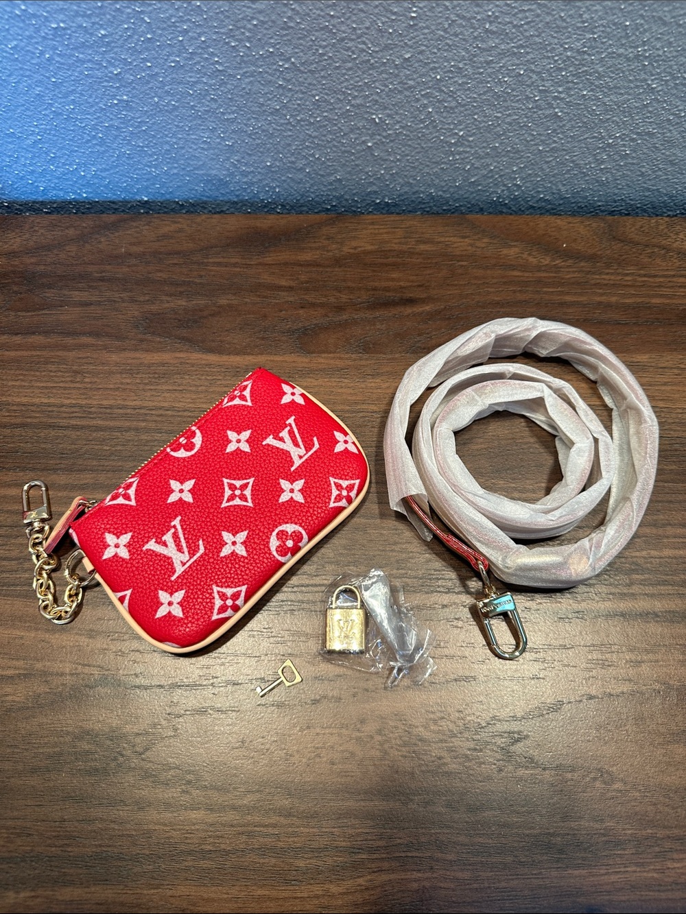 INSPIRED Red Monogram Satchel with Pouch Size 25 P9 - Picture 14 of 16